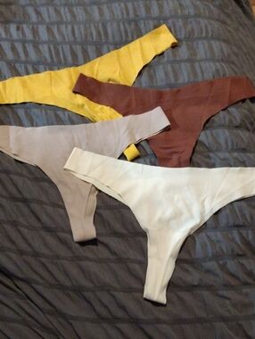 Bundle Of 4,Seamless Thong Bikini Underwear Pack - White, Tan, Yellow, Brown